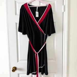 NY Collection Black and Red Faux Wrap Knit Dress Size 2X NEW